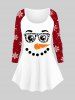 Plus Size Christmas Snowman Face Glasses Carrot Nose Colorblock Snowflake Printed Raglan Sleeves T-shirt and Leggings Outfit -  