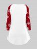 Plus Size Christmas Snowman Face Glasses Carrot Nose Colorblock Snowflake Printed Raglan Sleeves T-shirt and Leggings Outfit -  