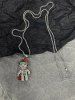 Christmas Hat Bear Heart Pendant Necklace -  