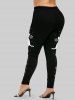 Plus Size Side Snowflake Cat Printed Christmas Skinny Pull On Leggings -  
