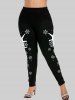 Legging de Noël Moulant Chat et Flocon de Neige Imprimés de Grande Taille - Noir L