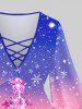 T-shirt Croisé Ombré Etoile Sapin de Noël et Cloche Imprimés en Treillis de Grande Taille - Rose clair M