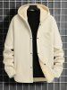 Men's Solid Color Textured Single-breasted Front Pocket Design Thermal Warm Fleece-lined Hooded Jacket -  