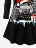 T-shirt Sapin de Noël Boîte à Cadeau et Flocon de Neige Imprimés de Grande Taille à Paillettes - Noir 2X