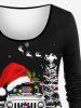 T-shirt Sapin de Noël Boîte à Cadeau et Flocon de Neige Imprimés de Grande Taille à Paillettes - Noir 5X
