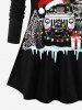 T-shirt Sapin de Noël Boîte à Cadeau et Flocon de Neige Imprimés de Grande Taille à Paillettes - Noir 5X