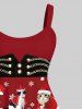 Robe Corset à Chaîne 3D Chat Sapin de Noël et Flocon de Neige Imprimés avec Rivet Grande Taille - Rouge foncé XS