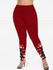 Legging 3D Chat Lumière et Flocon de Neige de Noël Imprimé de Grande Taille à Paillettes - Rouge foncé M