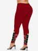 Legging 3D Chat Lumière et Flocon de Neige de Noël Imprimé de Grande Taille à Paillettes - Rouge foncé M