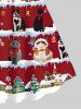 Robe Corset à Chaîne 3D Chat Sapin de Noël et Flocon de Neige Imprimés avec Rivet Grande Taille - Rouge foncé 2X