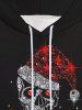 Sweat-Shirt à Capuche Pullover avec Cordon de Serrage à Imprimé Crâne et Etoiles Brillantes en Strass pour Hommes - Noir 3XL