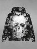 Sweat à Capuche D'Halloween Déchiré 3D Squelette de Flocon de Neige Imprimés à Doublure en Laine à Cordon - Noir 3XL