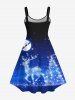 Plus Size Christmas Elk Sled Galaxy Moon Sequin Glitter 3D Print Tank Dress -  