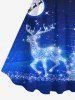 Robe à Bretelle 3D Lune Élans et Galaxie Imprimés de Noël de Grande Taille à Paillettes - Bleu profond 6X