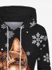 Plus Size 3D Cat Scarf Snowflake Print Christmas Pocket Drawstring Pullover Hoodie -  