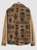 Fluffy Colorblock Aztec Geometric Print Ethnic Pocket Teddy Jacket -  