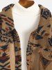Fluffy Colorblock Aztec Geometric Print Ethnic Pocket Teddy Jacket -  
