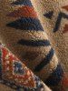 Fluffy Colorblock Aztec Geometric Print Ethnic Pocket Teddy Jacket -  