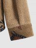 Fluffy Colorblock Aztec Geometric Print Ethnic Pocket Teddy Jacket -  