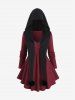 Plus Size Ruched Rivet Lace Trim Ribbed Textured Sweetheart Neck Sweater and Fuzzy Ball Hooded Cape -  
