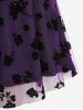 Plus Size Cinched Buckle Floral Flocking Mesh Layered Hem Long Sleeve 1950s Vintage Dress -  