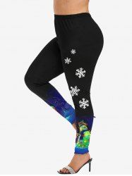 Plus Size Christmas Tree Light Snowman Snowflake Print Leggings -  
