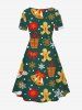 Robe Cloche de Noël Flocon de Neige et Bougie Imprimés de Grande Taille - Vert profond 5X