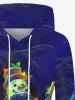 Plus Size Christmas Tree Light Snowman Snowflake Print Pockets Drawstring Hoodie -  
