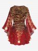 Plus Size Christmas Tree Star Glitter Sparkling Sequin 3D Print Lattice Crisscross Flare Sleeve T-shirt -  