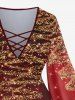 Plus Size Christmas Tree Star Glitter Sparkling Sequin 3D Print Lattice Crisscross Flare Sleeve T-shirt -  