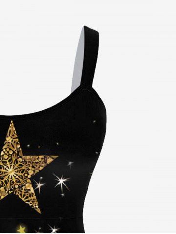 Plus Size Glitter Sparkling Stars Light Beam Sequins Print A Line Party Dress