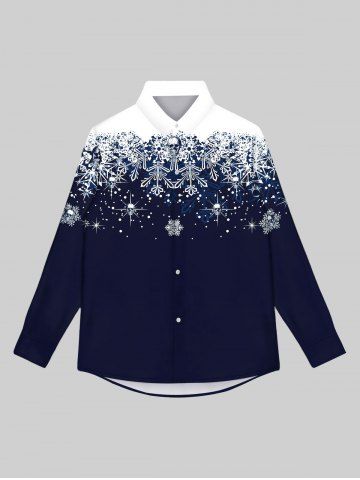 Gothic Glitter Skulls Snowflake Print Christmas Turn-down Collar Buttons Long Sleeves Shirt For Men - BLUE - M