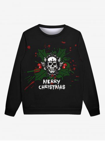 Gothic Skull Letters Painting Splatter Print Christmas Pullover Sweatshirt For Men - BLACK - 5XL