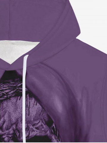 Gothic 3D Ripped Skull Print Pocket Drawstring Halloween Fleece Lining Pullover Hoodie For Men