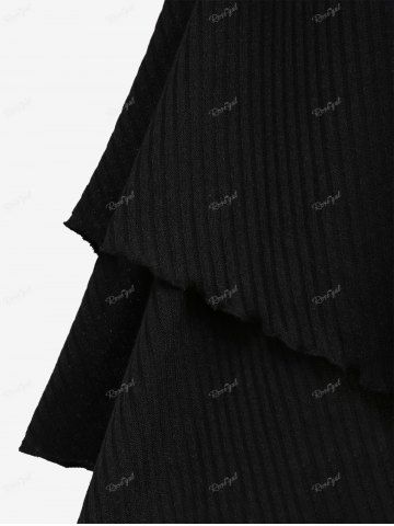 Plus Size Lace Up Two Tone Patchwork Crisscross Panel Asymmetrical Textured Ribbed Sweater Dress