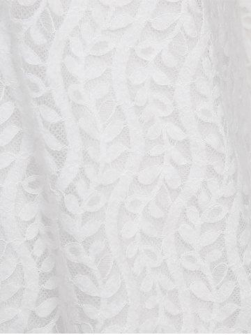 Plus Size Notched Collar Mesh Vine Panel Heart Buttons Flare Sleeves Lace Trim Solid Blouse