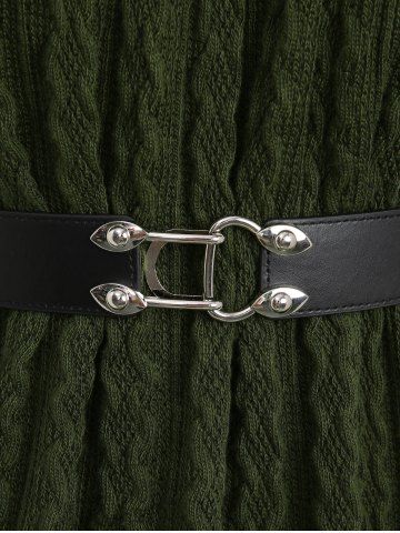 Plus Size Rhinestone Lace Trim Ruffles Belt Cable Knit Ribbed Textured Sweater