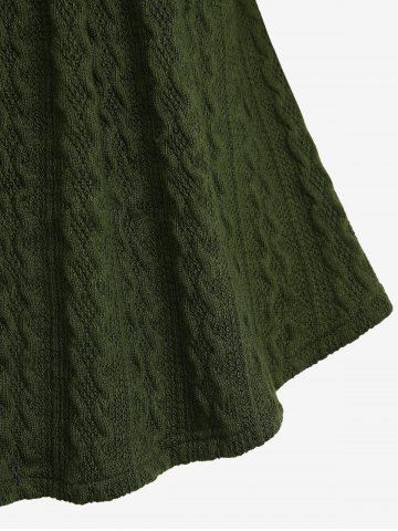 Plus Size Rhinestone Lace Trim Ruffles Belt Cable Knit Ribbed Textured Sweater