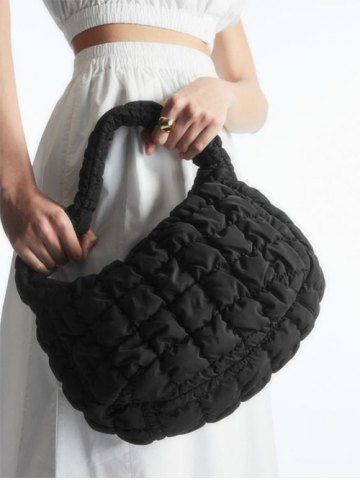 Women's Daily Solid Color Bubble Textured Quilted Puffer Design Shoulder Bag - BLACK