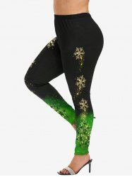 Plus Size Christmas Tree Snowflake Colorblock Sparkling Sequin Glitter 3D Print Leggings -  
