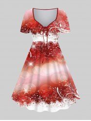 Plus Size Christmas Star Snowflake Ombre Bubble Colorblock Glitter 3D Print Cinched Party Dress -  