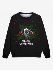 Gothic Skull Letters Painting Splatter Print Christmas Pullover Sweatshirt For Men -  