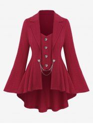 Plus Size Heart Shaped Buttons Chains Panel High Low Textured Flare Sleeve 2 In 1 Blazer -  