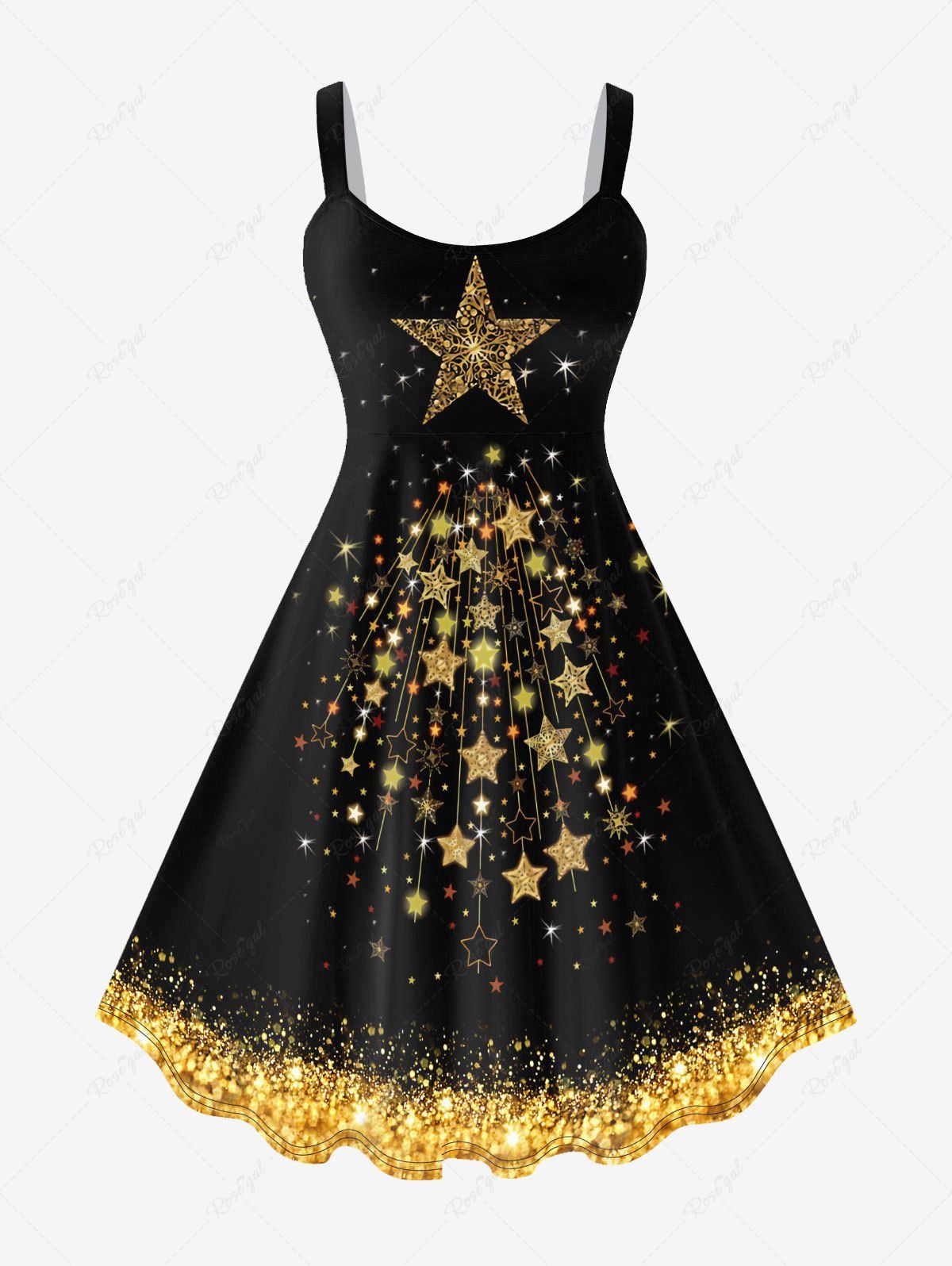 Robe de Soirée Brillante Grande Taille Imprimée Étoile à Paillettes Noir 4X