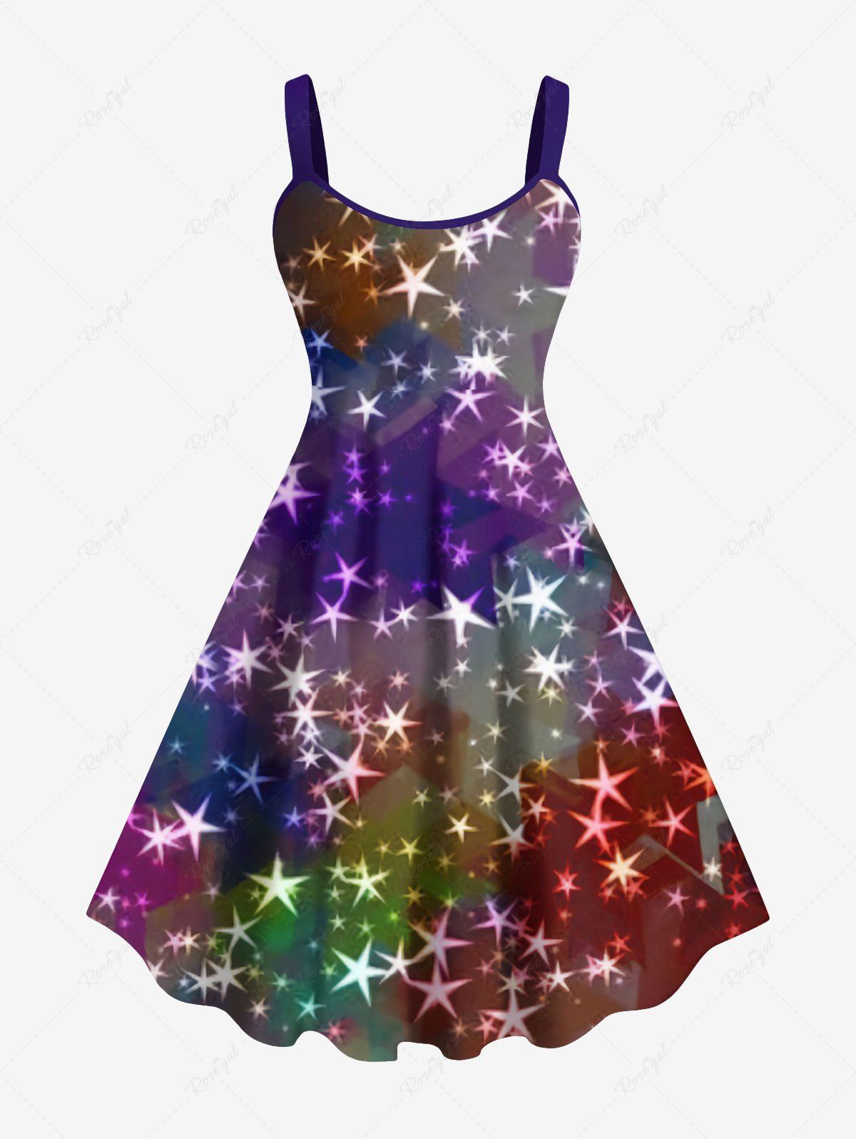 Hot Plus Size Glitter Stars Colorblock Print Christmas A Line Party New Years Eve Dress  