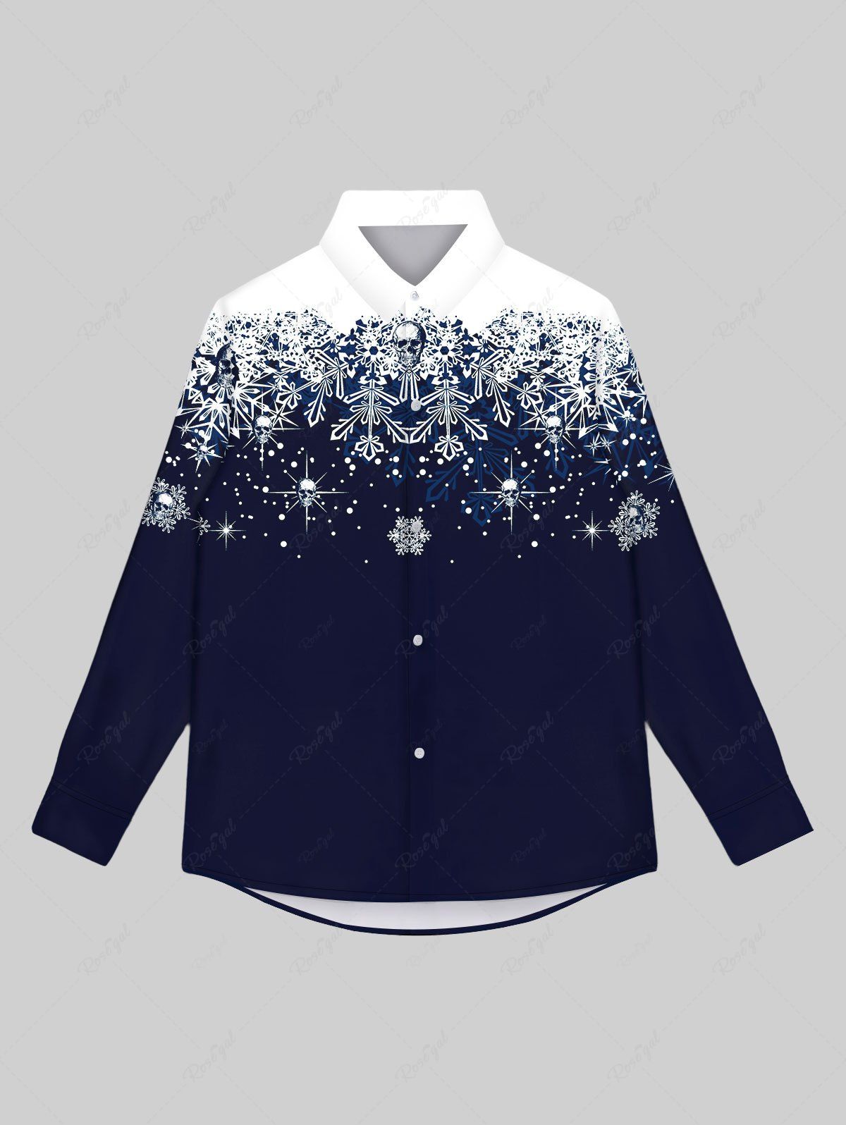 Chic Gothic Glitter Skulls Snowflake Print Christmas Turn-down Collar Buttons Long Sleeves Shirt For Men  