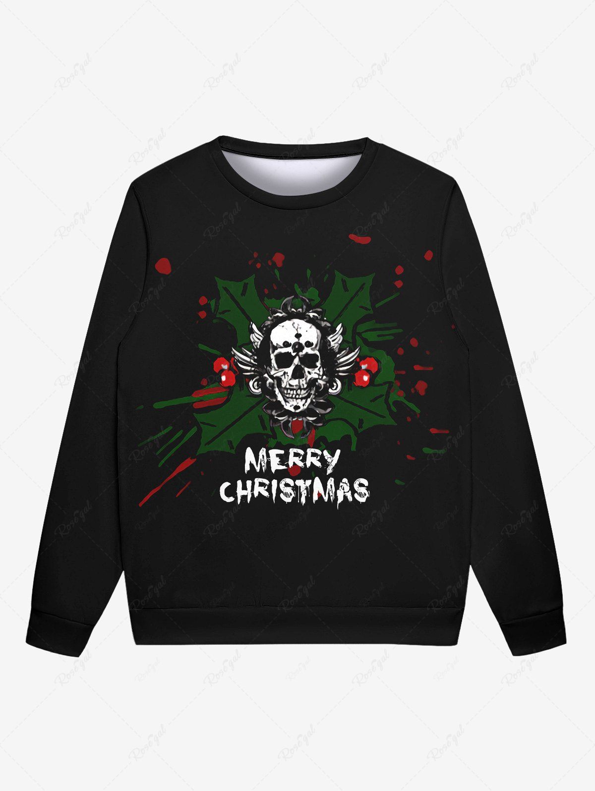 Store Gothic Skull Letters Painting Splatter Print Christmas Pullover Sweatshirt For Men  