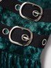Mock Button Buckle Strap Velour Hooded Dress -  