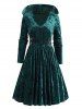 Mock Button Buckle Strap Velour Hooded Dress -  
