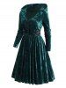 Mock Button Buckle Strap Velour Hooded Dress -  